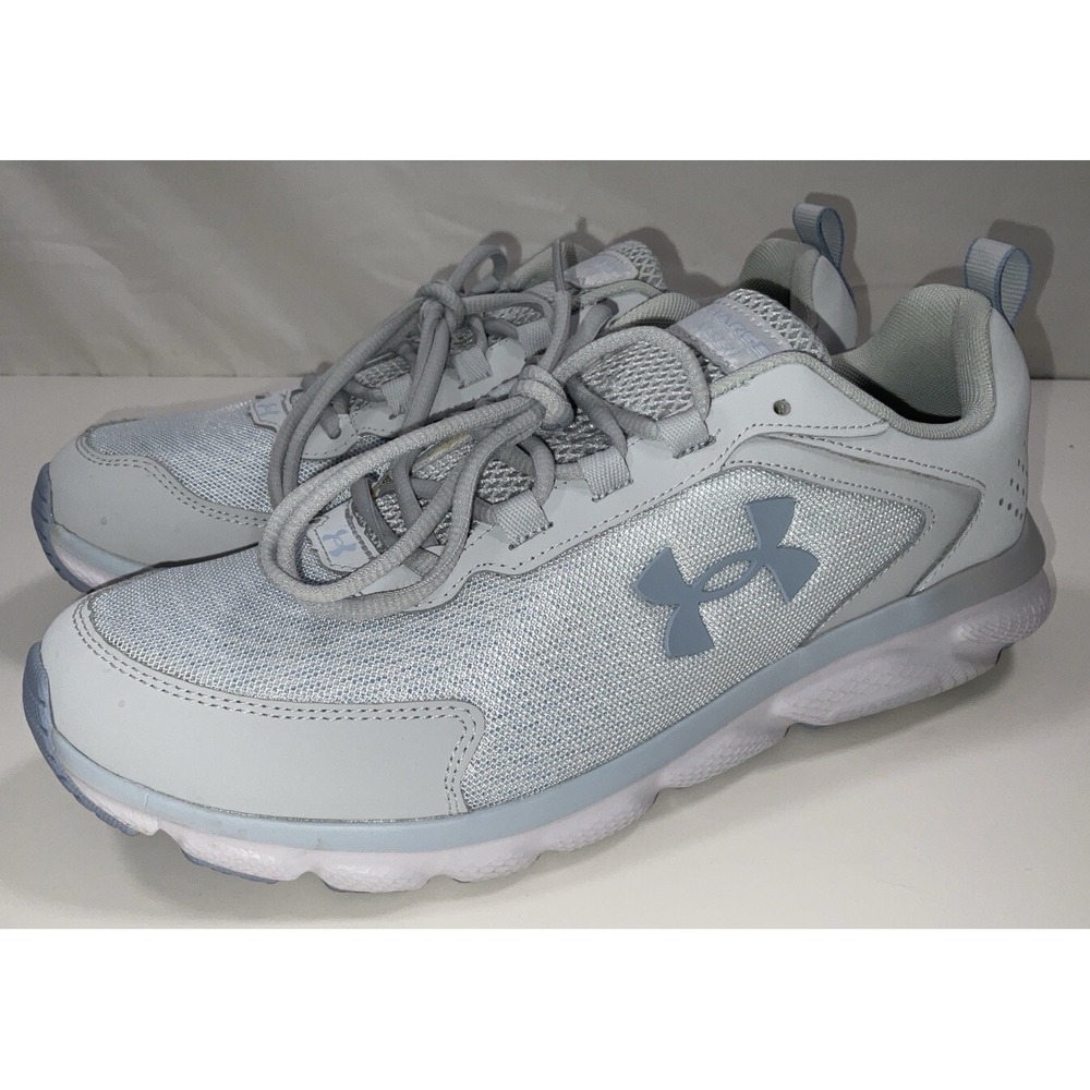 Women's Under Armour Charged Assert 9 Running Sneakers‎ Shoes Gray White Blue 11